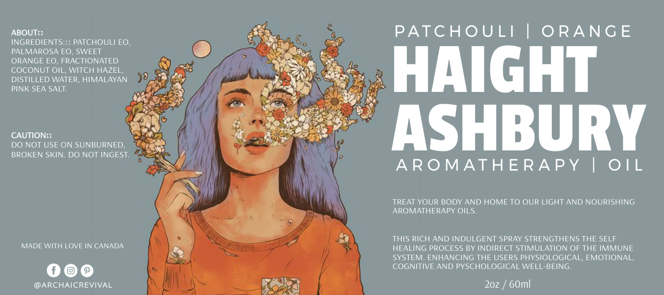 A full length label of an Aromatherapy Spray by Archaic Revival