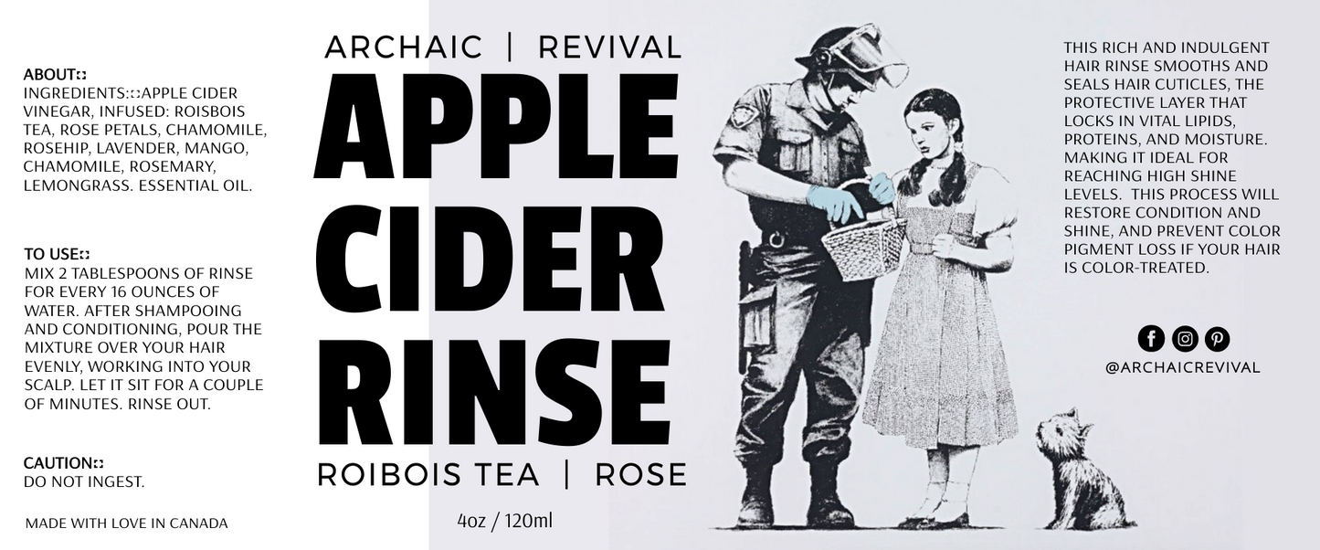 A full length Label for Unisex Rose Scented Hair Rinse made by Archaic Revival