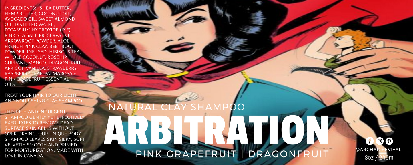 Full length label for Archaic Revival's Rose Clay and Grapefruit Shampoo.