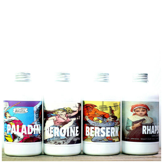 A set of 4 varieties of Archaic Revival Natural Body Lotions.  