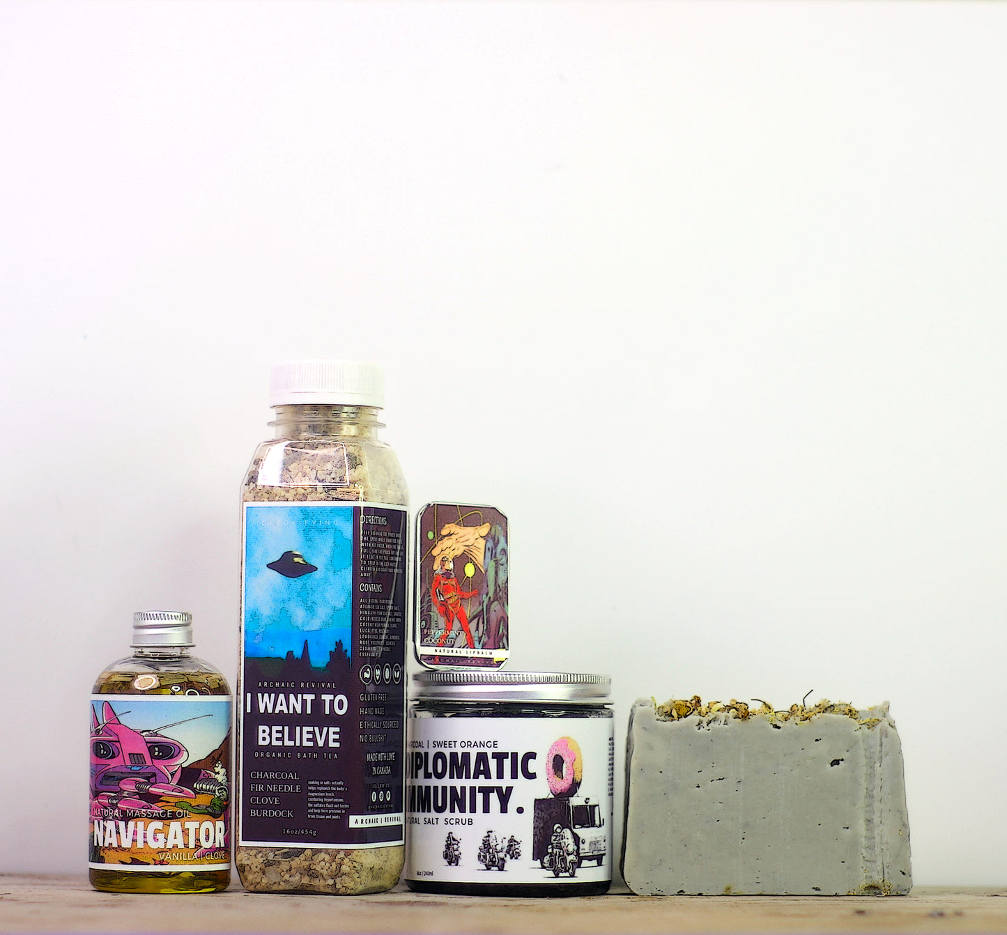 Photo of products included within Archaic Revival's Mens Bath Set