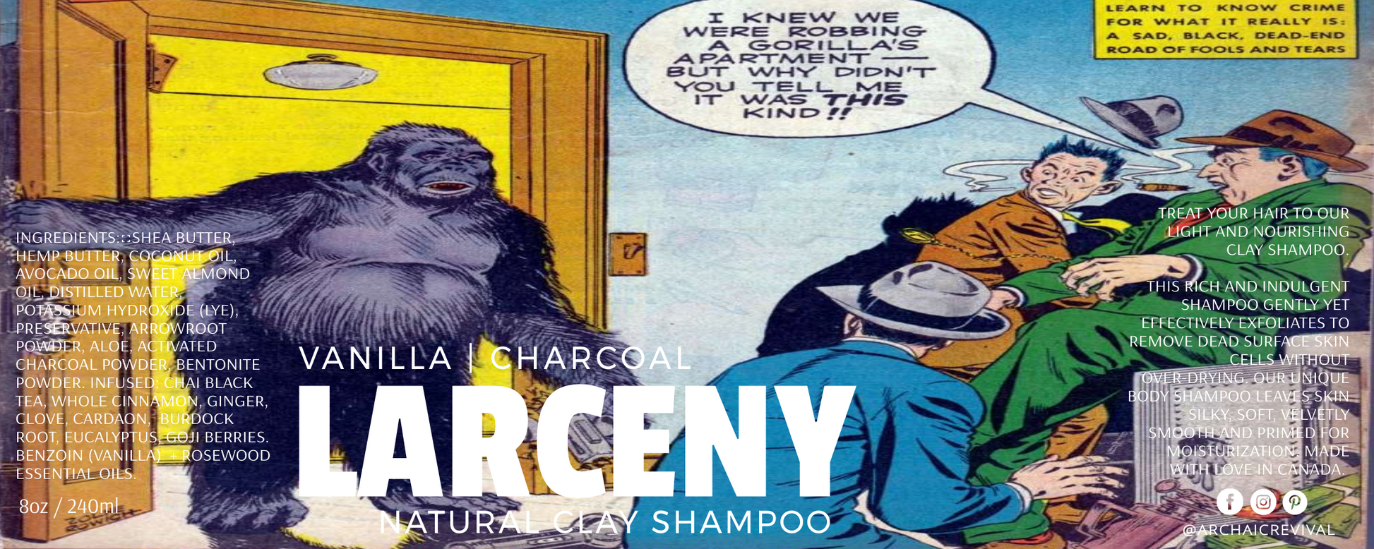Full length label for Mens Charcoal Shampoo made by Archaic Revival