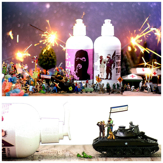 Mens and Women's Face washes with HO Scale miniature diorama. 